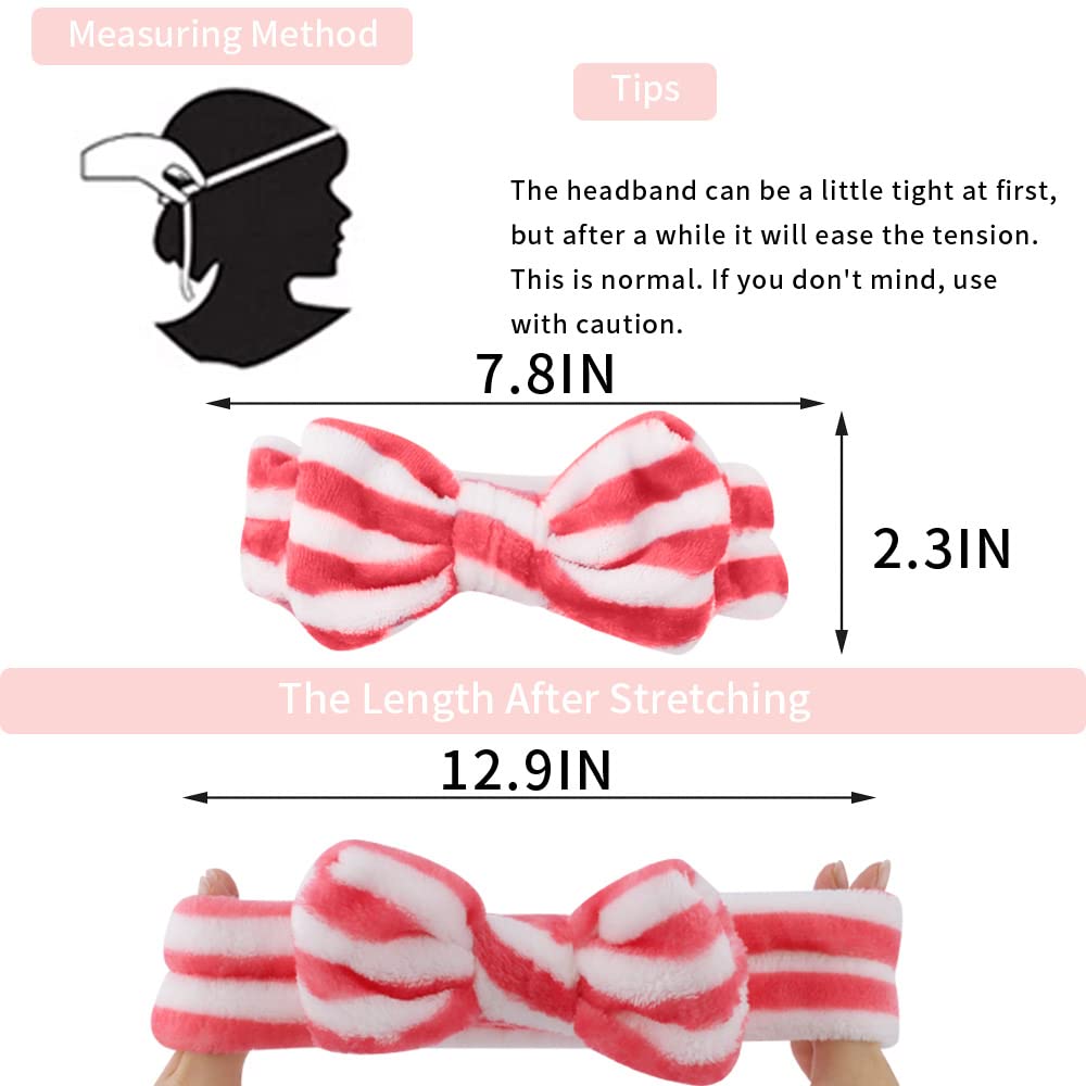Paquete de 6 diademas de spa rosadas, diademas de maquillaje, diademas de microfibra con lazo de microfibra, diadema facial de rayas de leopardo, diadema facial suave y elástica para lavar la 2