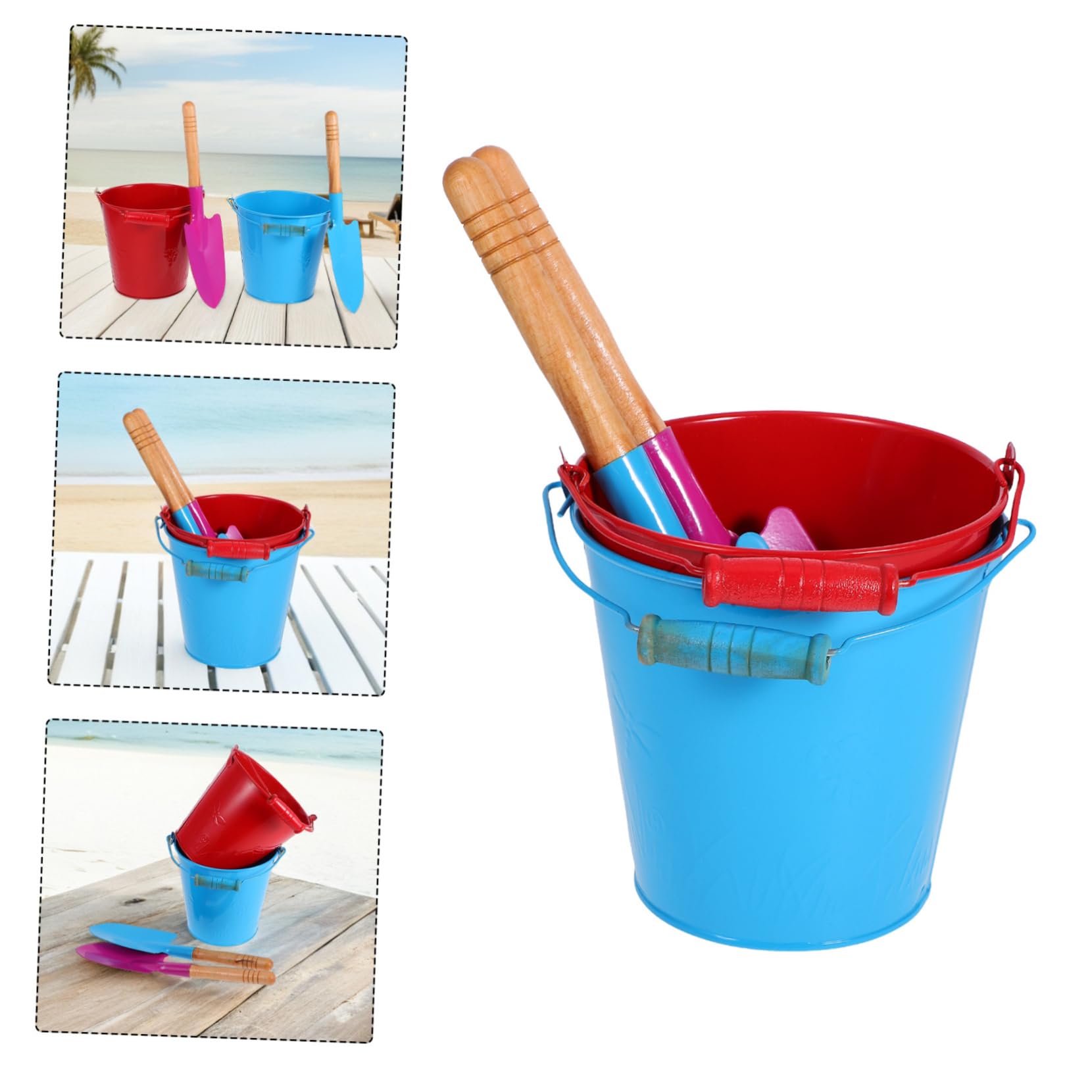 Beach Bucket Toy 4pezzi in Ferro con Shovel per Bambini | Atmosfera Estiva, Giocattoli da Spiaggia e Outdoor, Secchiello Leggero con Manico Robusto Colore Casuale