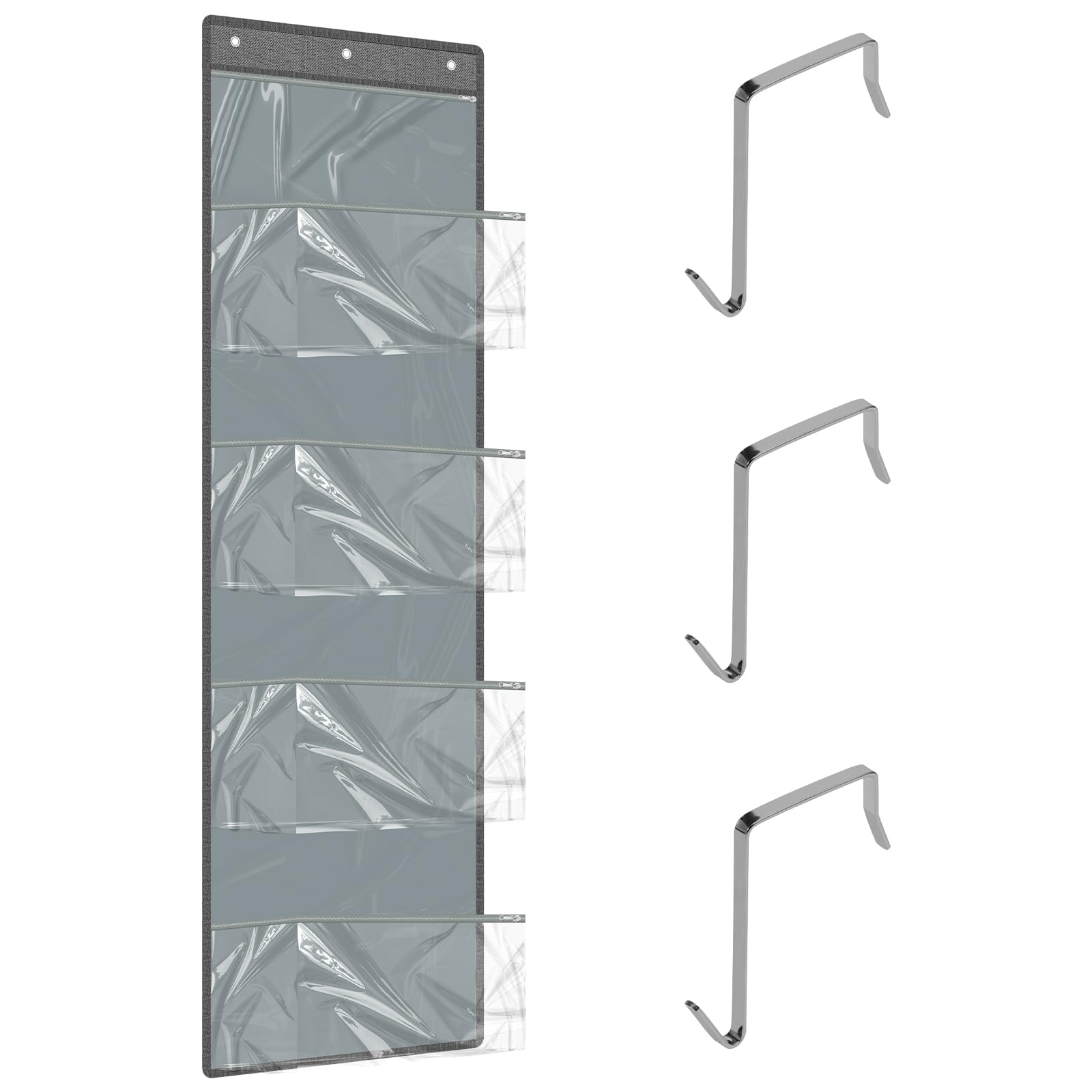 Patnfr Grey Over Door Storage Organiser Large Capacity Knitting Storage Organizer Space Saving Yarn Storage Hanging Yarn Bag Wardrobe Storage Organizer With 5 Zippered Compartments For Crochet Knitting Lover