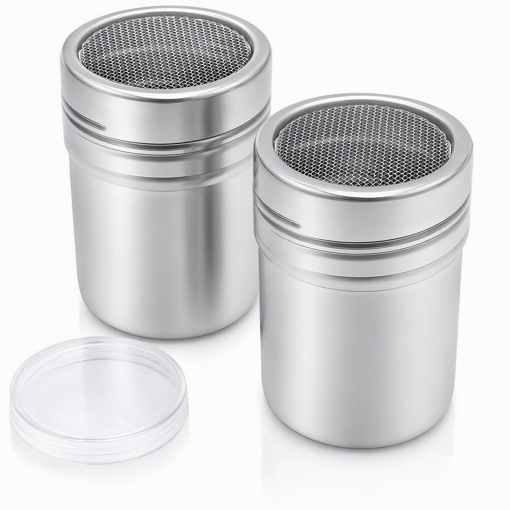 2 Stainless Steel Flour Sifters, Icing Sugar Shaker Duster