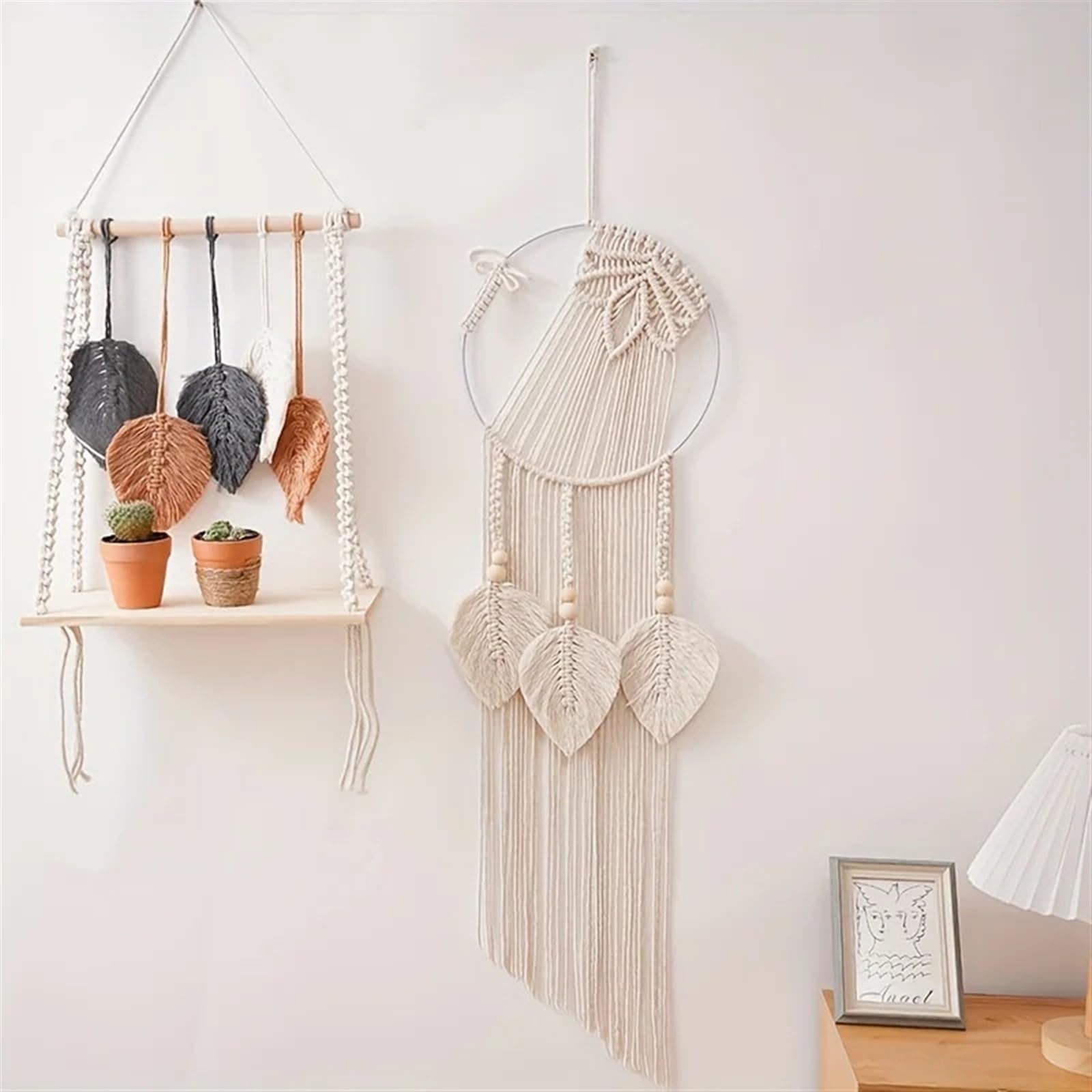 DFGBAPKBL 1pc Blatt Muster Tapisserie Macrame Wand Hängen Woven Ästhetischen Wandbehang for Wohnzimmer Schlafzimmer Für die Dekoration von Wänden
