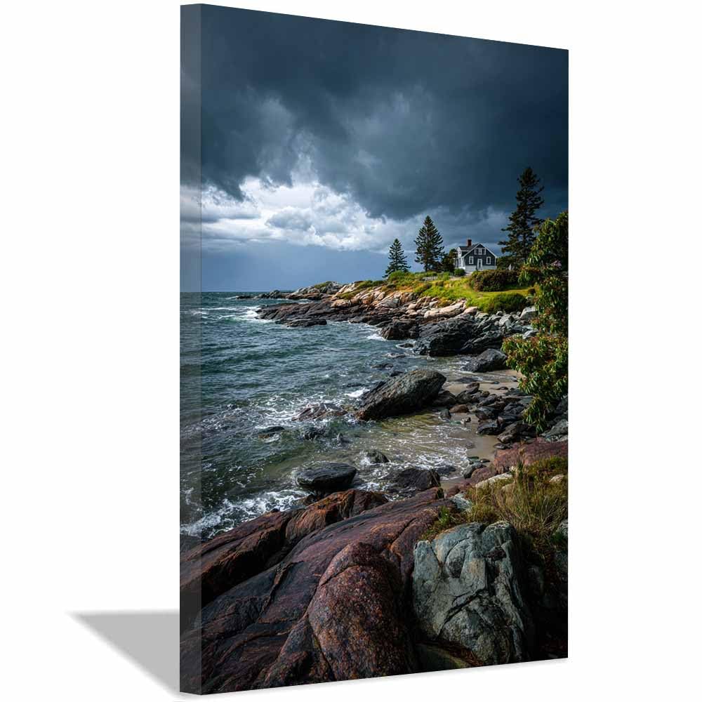 HOQIU Canvas Wall Art Stormy Coastsal Cottage canvas art, art print, house decor, bedroom wall decor above bed, prints for living room.(Multicolor)-70x100cm Framed
