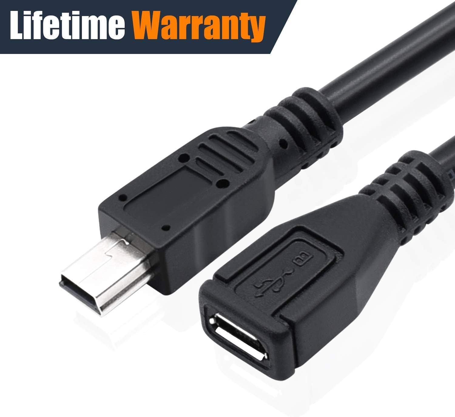 USB 2.0 Mini-B 5-Pin Male to Micro Female Charging & Sync Adapter Cable Cord - 0.8 Ft
