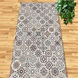 HGTRH Alfombra Larga Pasillo Beige Antideslizante Lavables en Lavadora Carpete Cocina Comedor Habitacion Tapetes Moderno Flor Pelo Corto Tapete A 90x600cm