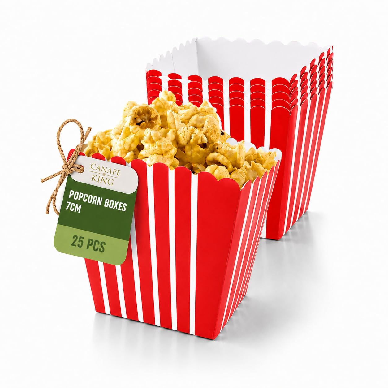 Canape King 25 pcs Popcorn Boxes | Red & White Striped 7cm Cardboard Candy Container | Retro Design Party Food Boxes for Movie Night Cinema Birthday & Parties