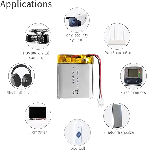 Miniatura 6 de EEMB Batería de polímero de litio 3.7V 340mAh 542730 Lipo Batería recargable con cable JST 0.079 in Conector para altavoz y dispositivo inalámbrico