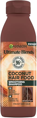 L'Oreal Paris Garnier Ultimate Blends Hair Food Shampoo, Smooths and Nourishes, For Frizzy & Curly Hair, No Silicones, Vegan Formula, Coconut and Macadamia, 350ml