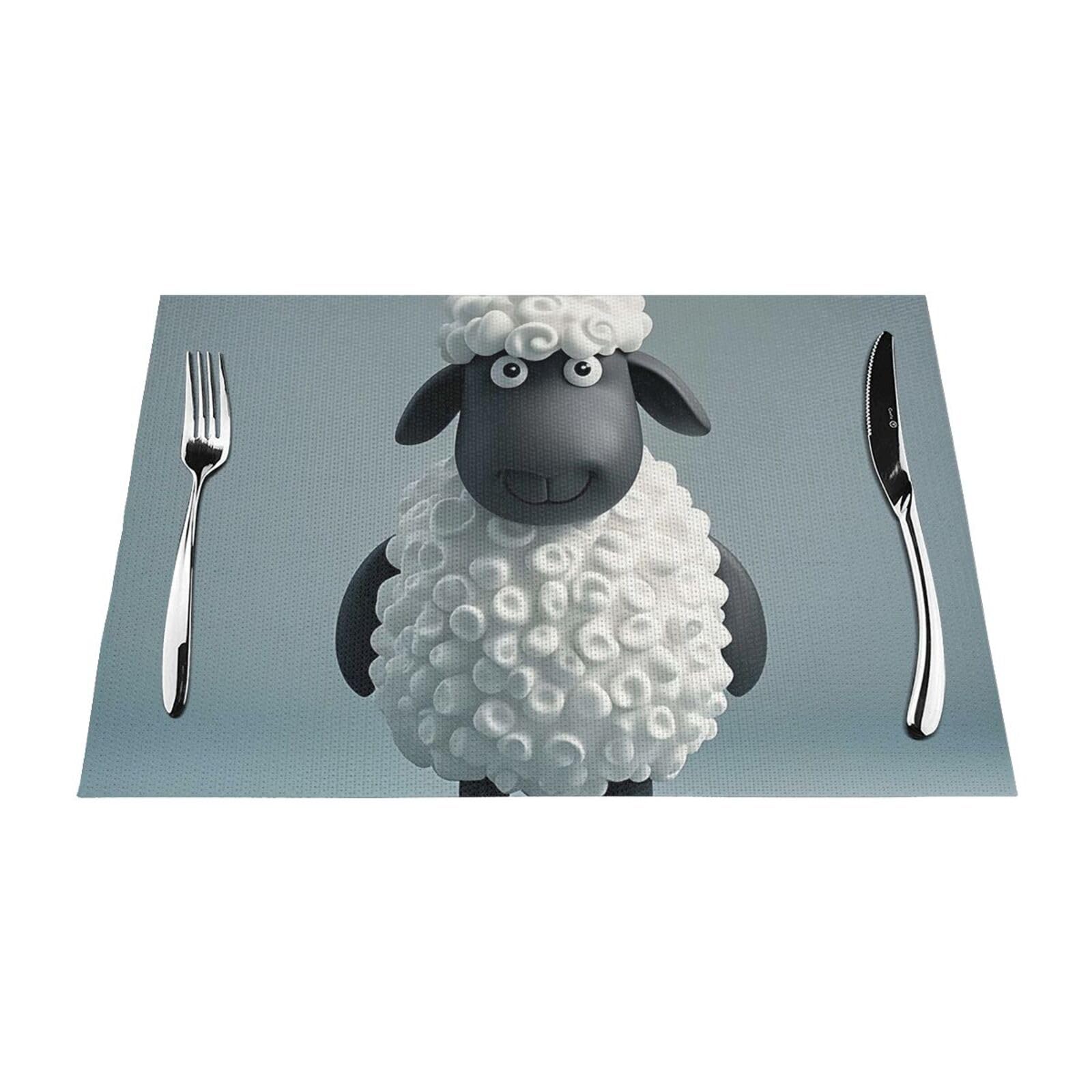 Placemats Set of 1 PC Heat Resistant Non-Slip Place Mats for Dining Table Cartoon Black White Sheep Placemats Wipeable Washable PVC Weave Table Mats for Party Kitchen Dining Decor