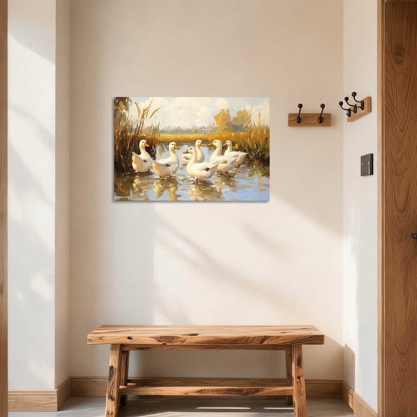 YMXDYMJSW Vintage Duck Wall Art Ducks in Pond Canvas Prints Farmhouse White Duck Lake Paintings Rustic Animal Poster Living Room Bedroom Bathroom Decor (White, (20L x 30W))