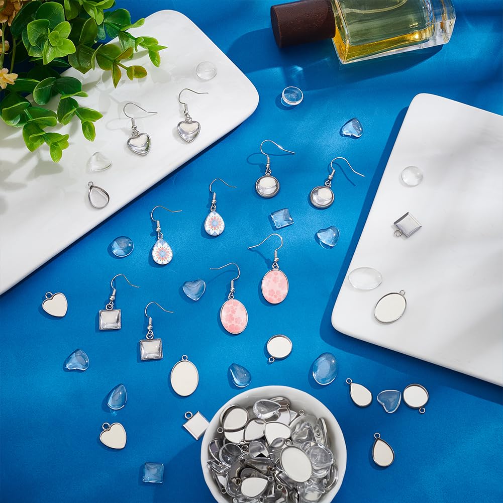 UNICRAFTALE 200 pezzi 5 stili cabochon ciondolo in acciaio inox con lunetta nuda ovale a forma di goccia a forma di cuore piatto quadrato base cabochon ciondolo per la creazione di gioielli, Metallo