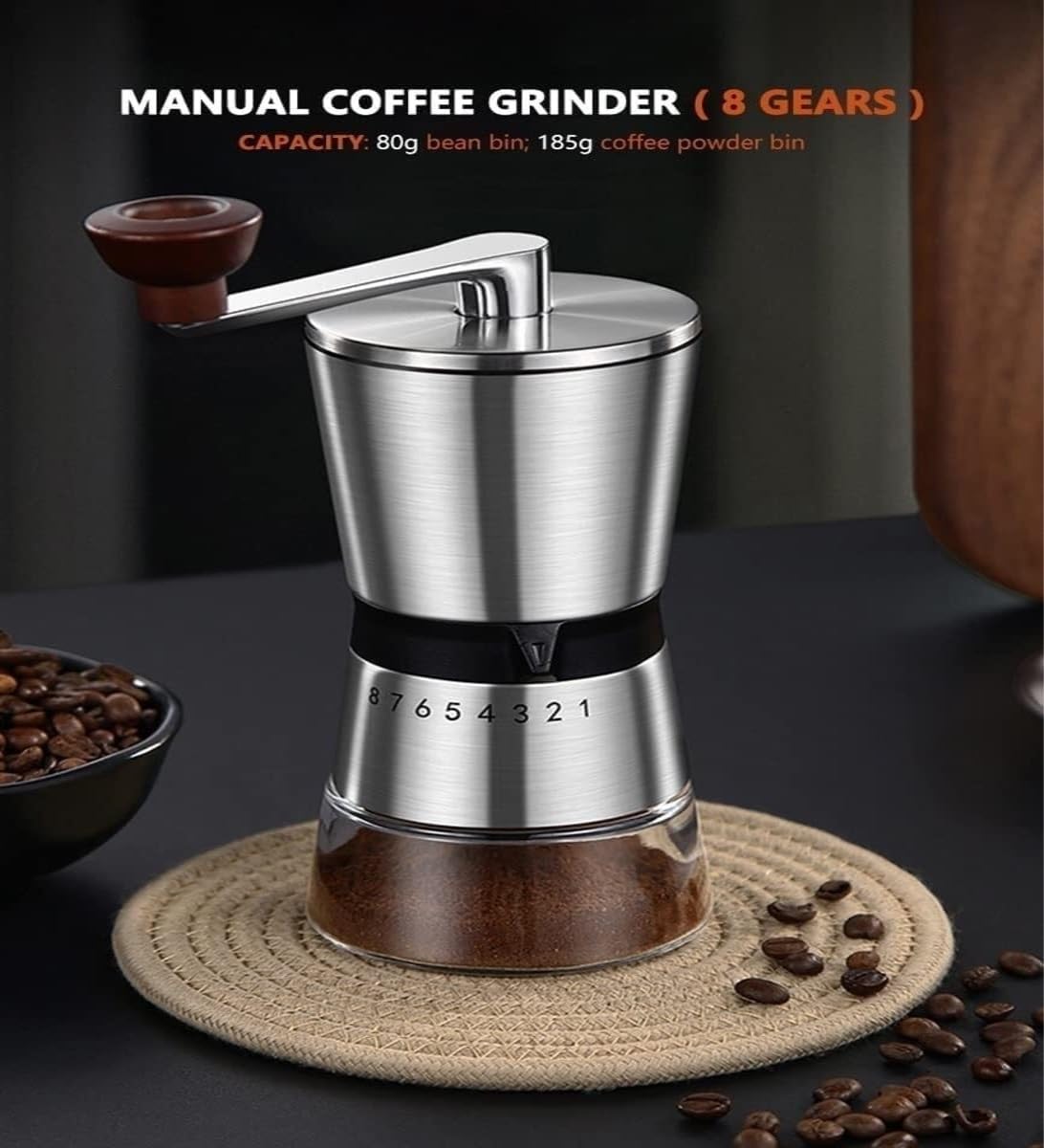 Molinillo de café,Molinillo de café Manual, Molinillo de café Manual con 8 configuraciones de Grosor Ajustables Molinillo de café con manivela y muelas de cerámica