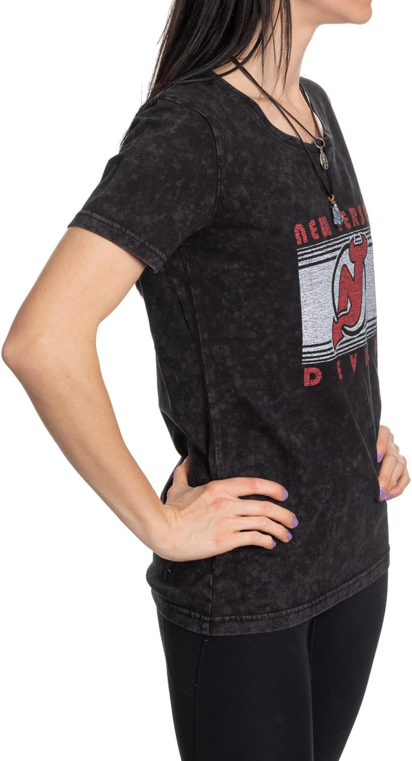 Calhoun NHL Womens Acid Wash Round Neck Block Logo T-Shirt