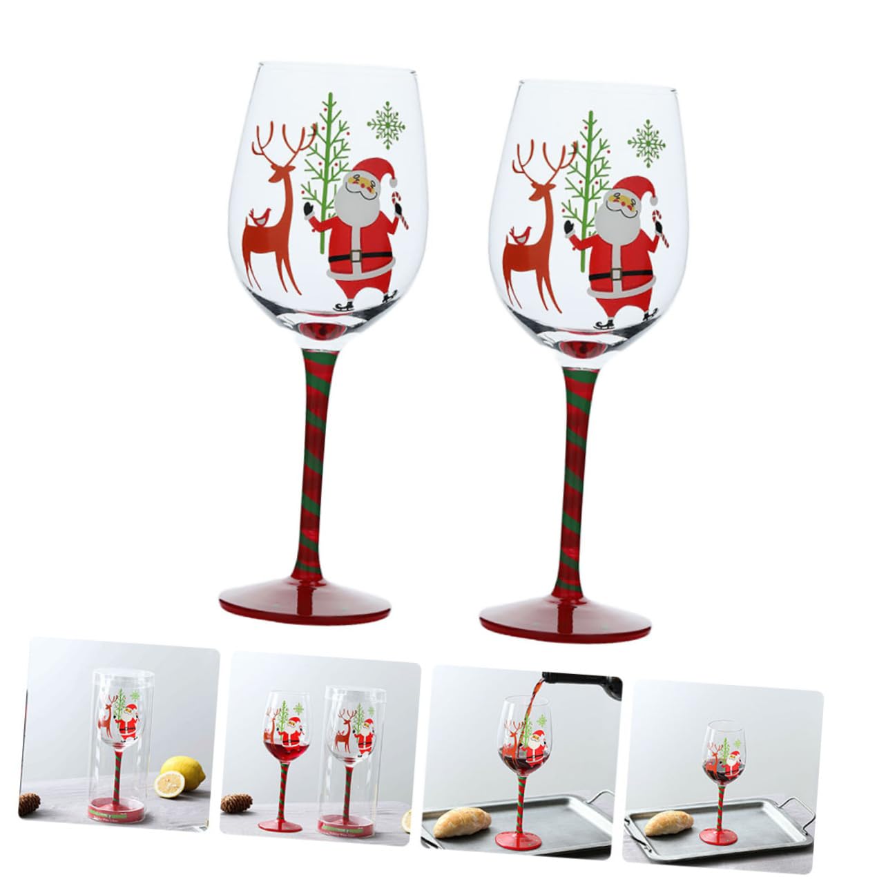 BESTonZON 4 Stück Gefälligkeiten Für Weihnachtsfeiern Weihnachtsbaum Weingläser Stielbecher Weihnachtsgläser Mit Stiel Riesling-gläser Kelchbecher Trinken Glas Kristallgläser Einzel