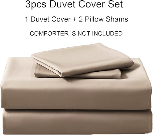 Miniatura 6 de PURE ERA Juego de funda de edredón de 800 hilos de algodón de fibra larga, satén suave, lujoso, juego de 3 piezas, color beige desierto, tamaño Queen
