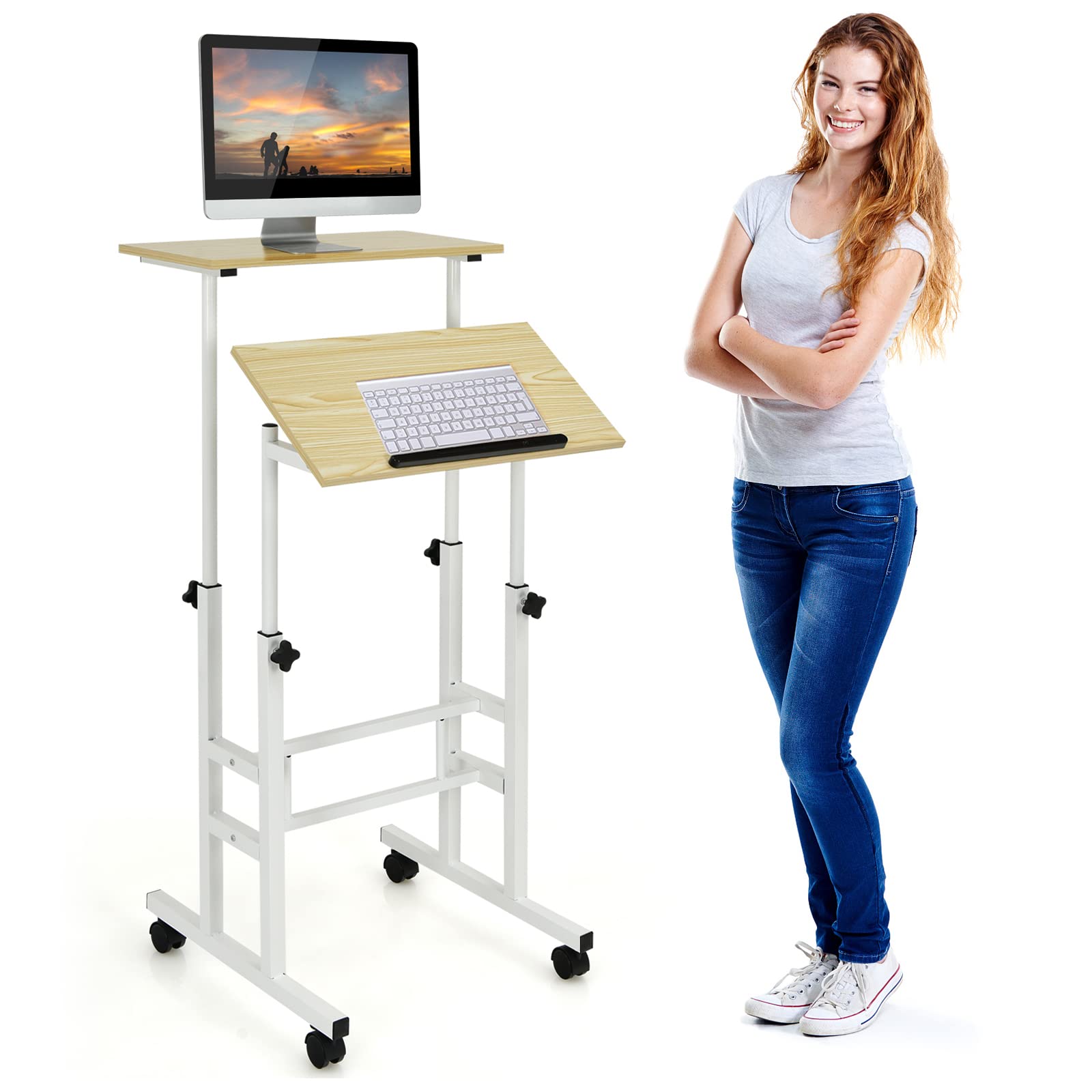 Portable Desk VECELO Mobile Standing Desk - Adjustable Height Rolling ...