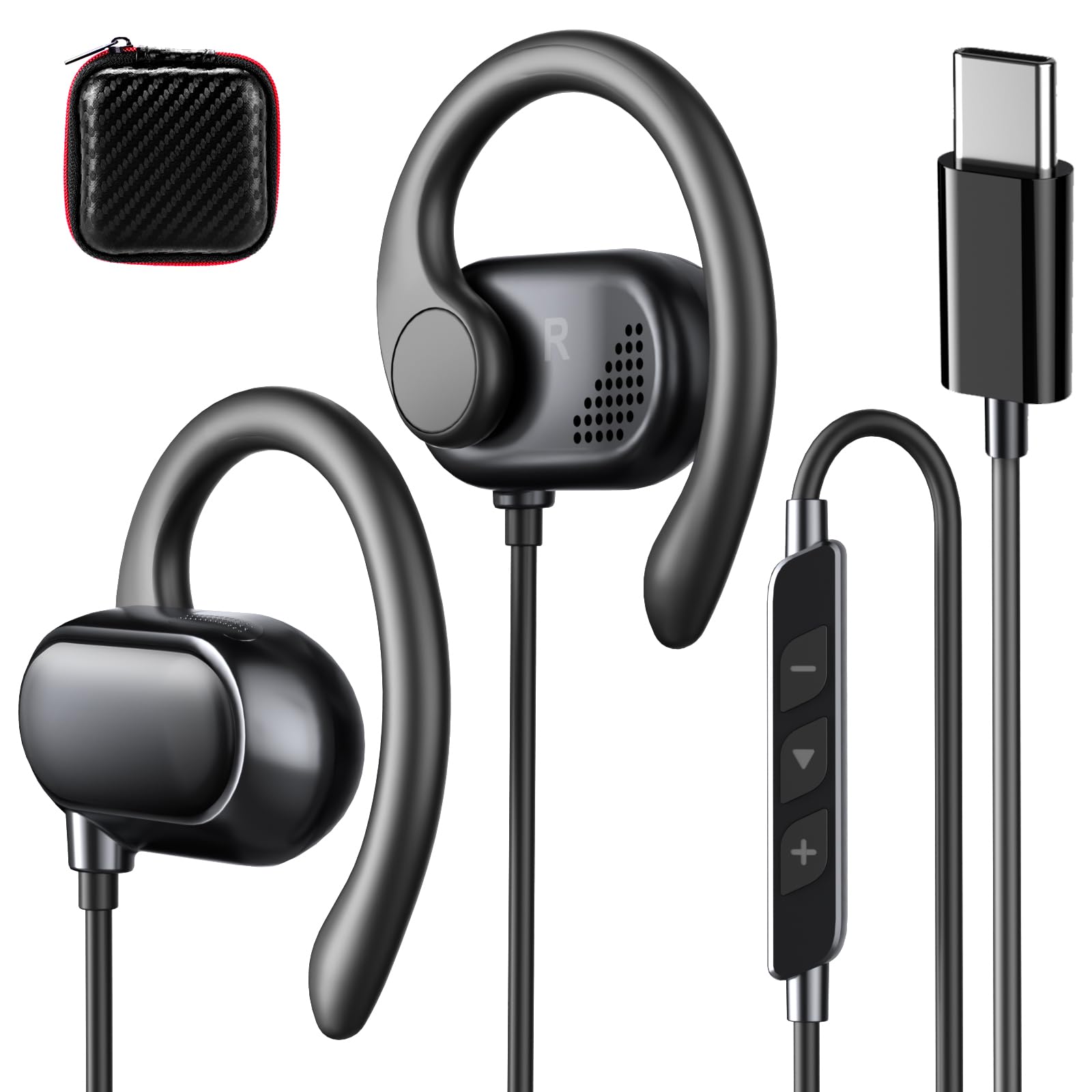 Photo 1 of USB C Earbuds Wired Open Ear Headphones for iPhone 17 16 Pro 16e 15/Samsung S26 S25 Ultra S24 S23,Over Ear Earbuds with Ear Hooks&Microphone C Plug Sports Corded Headset for iPad 10 11/Android Running