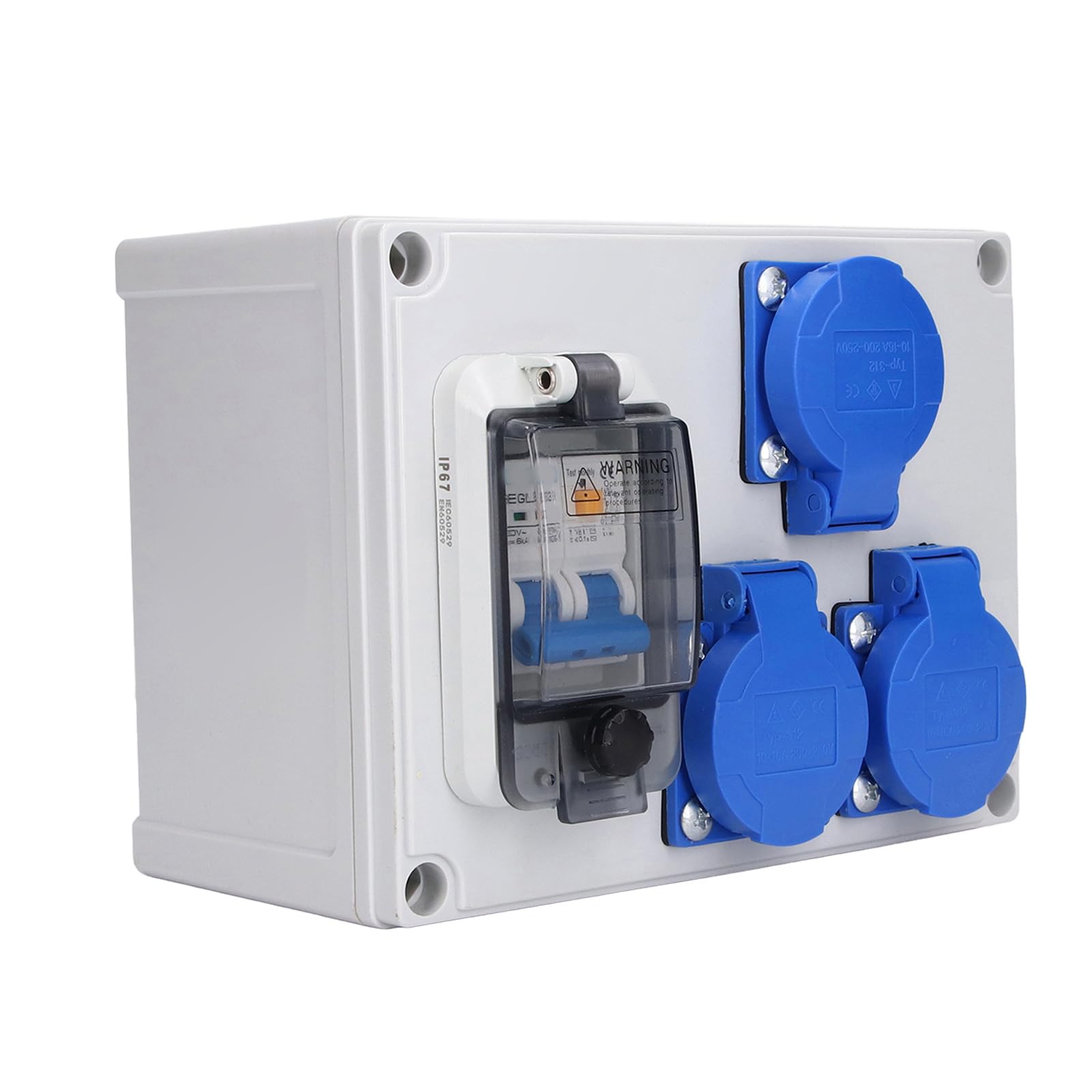 Presa da Muro Tedesca 200-250V 16A IP67 Presa di Corrente 40A 1P+N RCD con Coperchio a Chiusura Automatica per Uso Esterno in Garage da Giardino