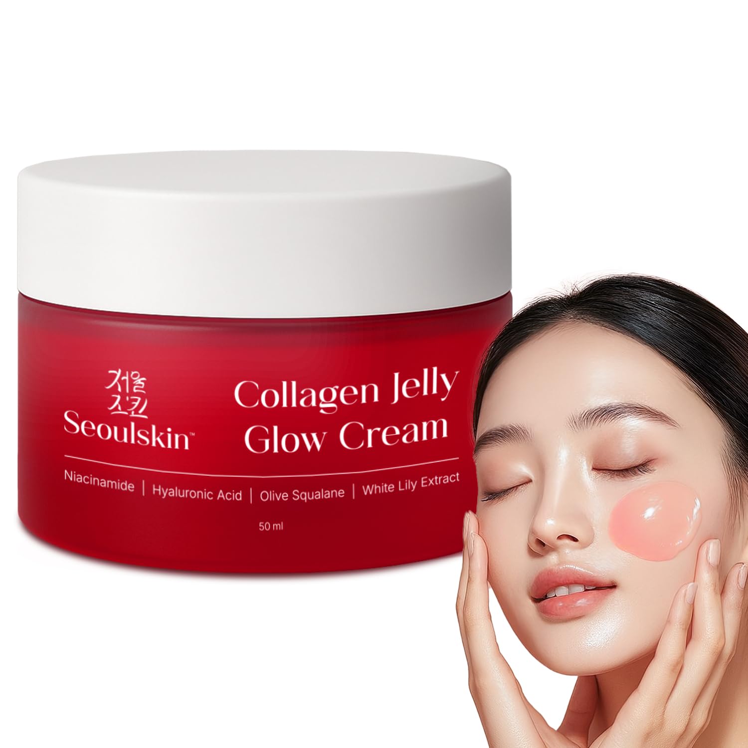SeoulSkin Collagen Jelly Glow Cream | Red Jelly Face Cream for Glowing Skin | Niacinamide + Hyaluronic Acid + White Lily Extract | Deep Hydration, Youthful Bounce & Radiance | 50ml-image-3