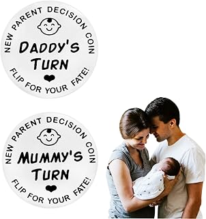 2Pcs New Parent Decision Coin Gift for New Mom Funny Parent Mummy Gifts After Baby Daddy Birth Gift Pregnancy Women First Time to be Moms Dads,Double Sided,Sliver.