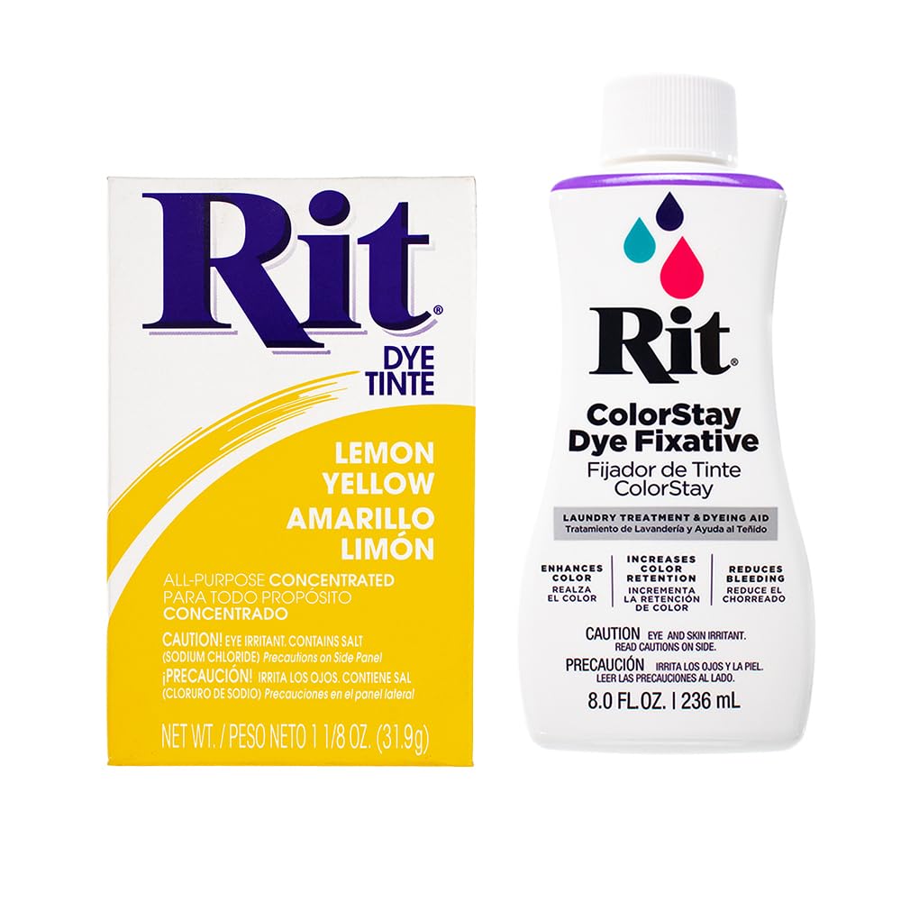 All Purpose Concentrated Rit Dye Powder Multi-Packs for Clothing, Décor, and Crafts – Lemon Yellow with ColorStay Fixative