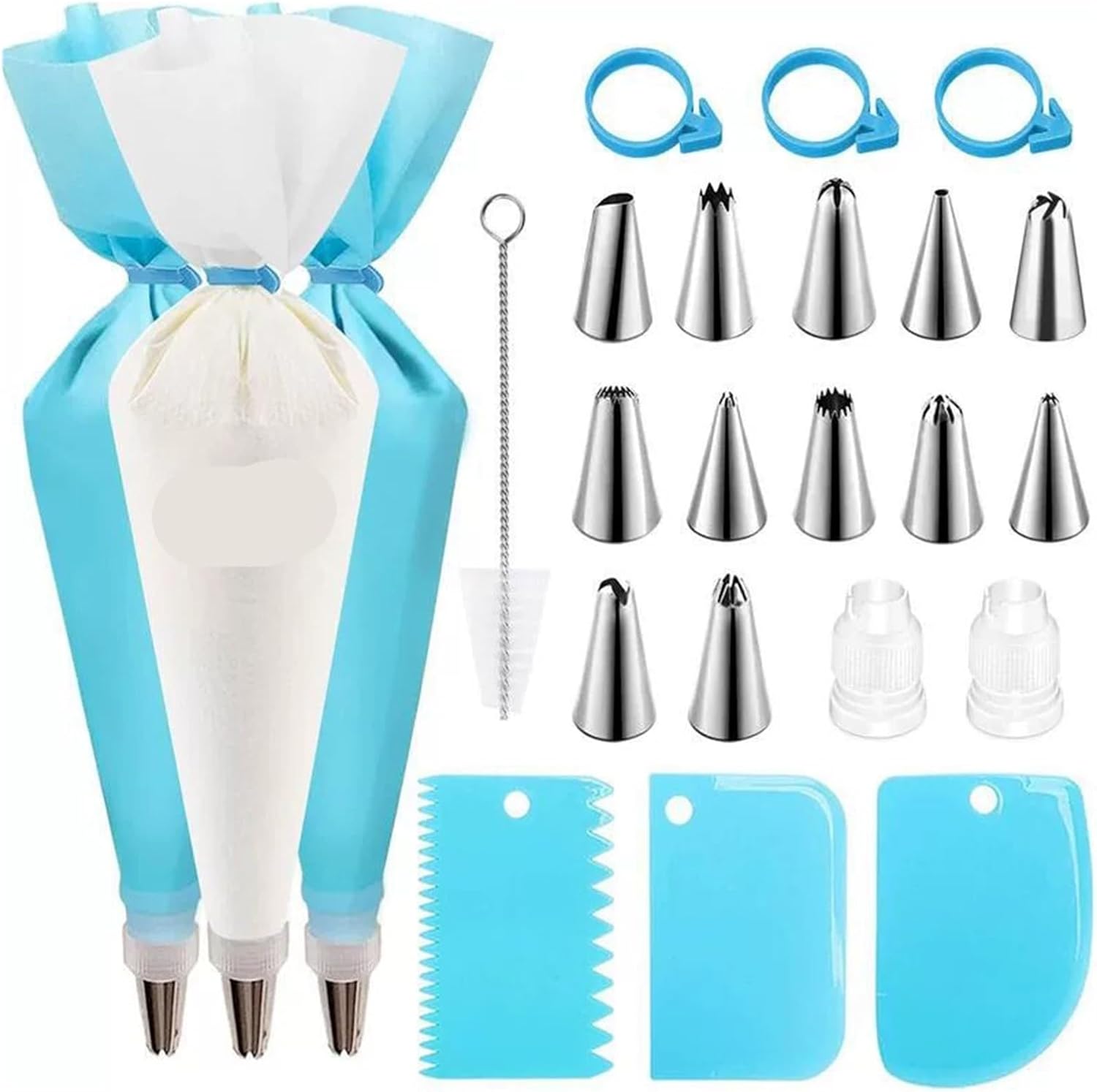 Piping Bags And Tips Set Kit With Stainless Steel Nozzle Reusable Pastry Tools(34PCs Pink)