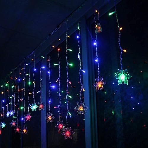 Miniatura 9 de Cortina de luces LED, 13 pies, 96 luces LED de copo de nieve, luces de cortina de ventana con memoria enchufable con 8 modos de decoración para