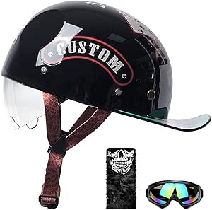 Vintage Style Open Face Motorcycle Half Helmet – DOT Approved, With Sun Visor & Quick Release