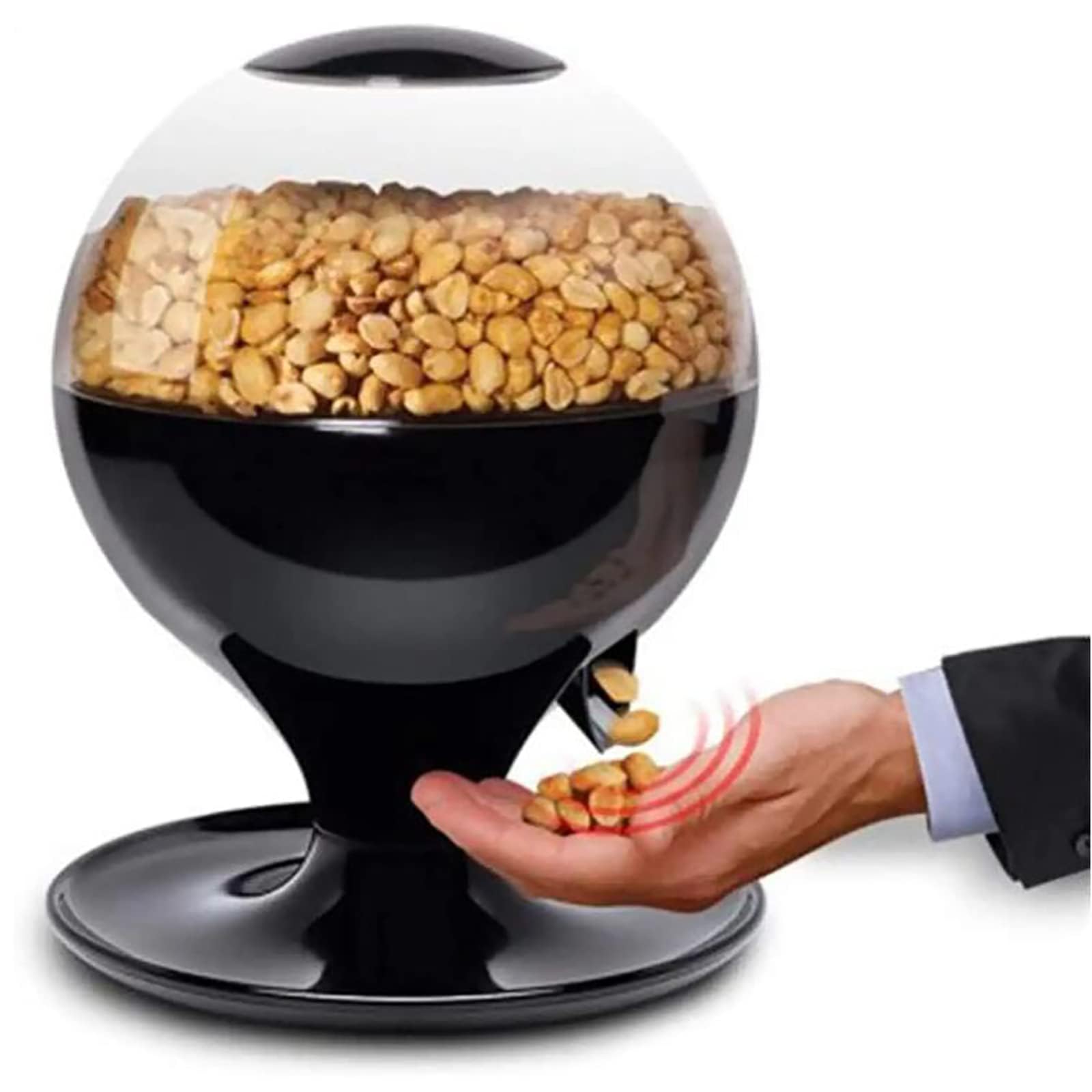 Automatyczny dozownik cukierków, aktywowany dotykiem, pojemność 1000 ml do gumkulek, orzechów i przekąsek, minimalistyczny design, wysokość 260 mm