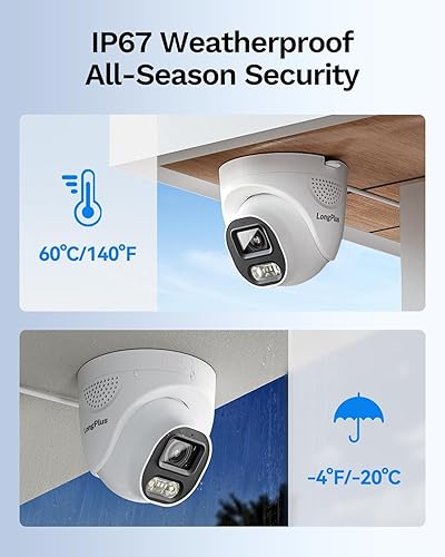 Miniatura 9 de LongPlus Sistema de cámara de seguridad inteligente 4K 8CH para el hogar, 4 unidades, sistema de cámaras IP PoE con cable para exteriores con Blanco
