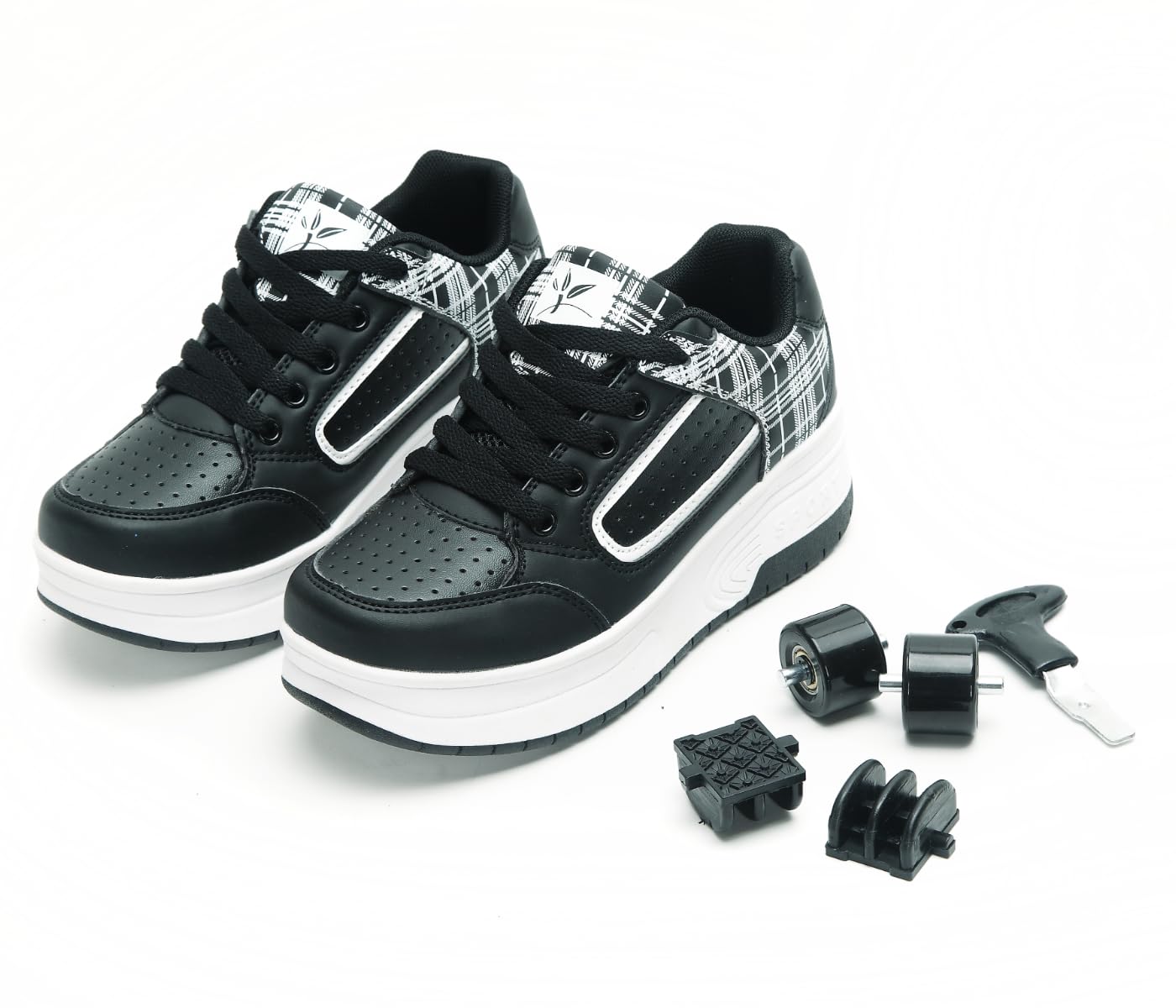 Ragazzi Ragazze Scarpe da Skateboard con 2 Ruote Automatiche, Pattini a rotelle per Bambini con Doppie Ruote, Scarpe da Fitness per Esterno Sneakers, Nero-Rosa, Nero-Bianco, 31-39 EU