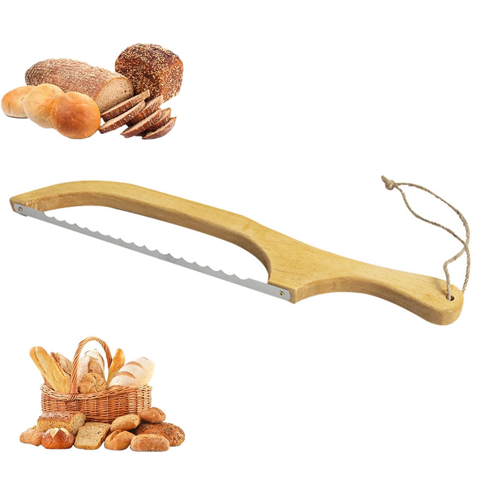 NIHUIFDPY Affettatrice per pane Sega ad arco per affettare con 2 in acciaio inox a lievito naturale Affettatrice per pane portatile con manico in