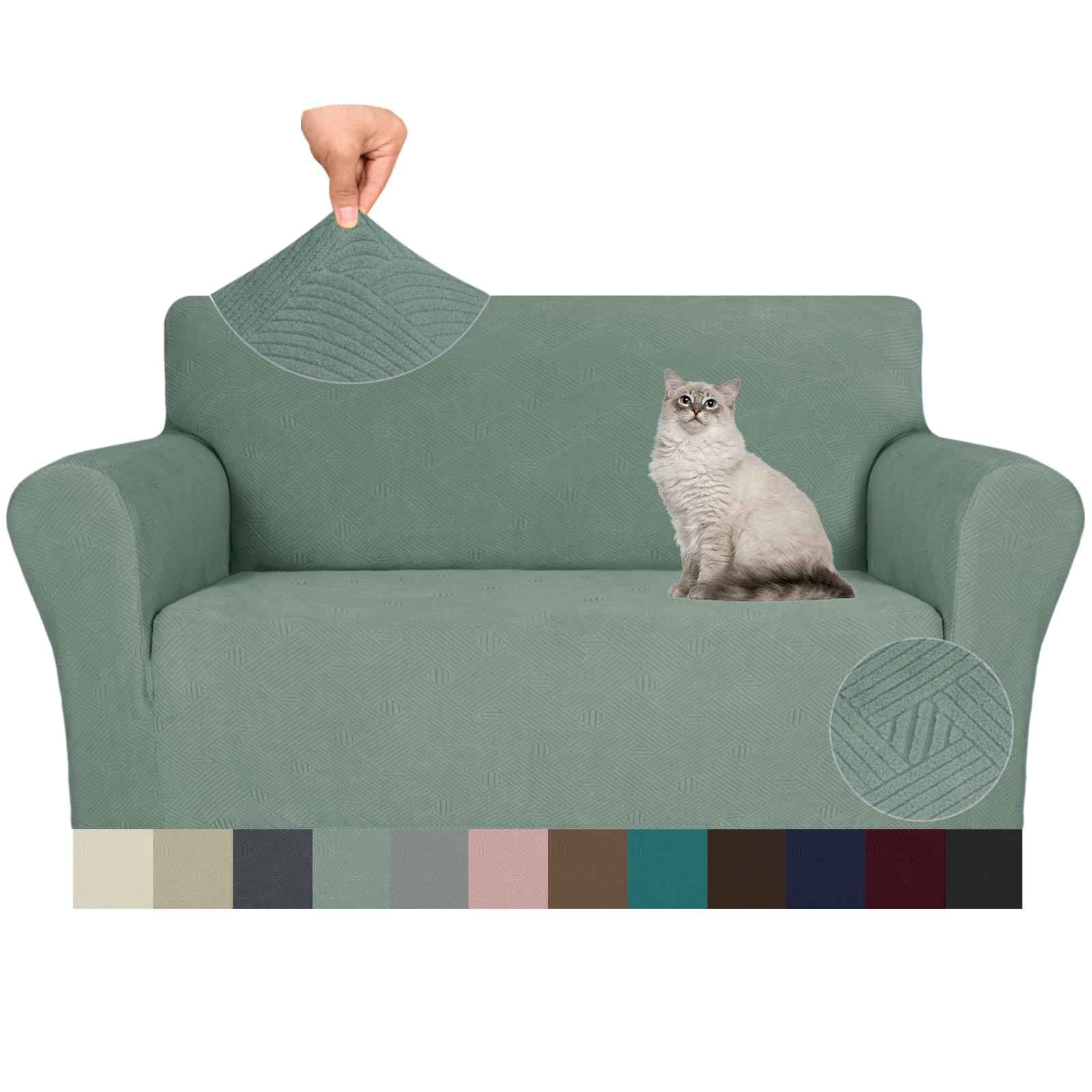 JIVINER 2024 Newest Loveseat Slipcovers, 1 Piece Stretch Couch Covers for 2 Cushion Furniture Protector with Elastic Bottom for Kids Pets Jacquard 2 Seater Sofa Cover (Loveseat, Pea Green)