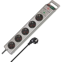 Regleta Enchufe Wifi Brennenstuhl Regleta Enchufes con 5 Tomas y Protección Sobretensiones hasta 13.500 A (Cable de 2.5 m, Anti Picos Tensión, para Interiores), Plateado, 5 Enchufes, Protección sobretension