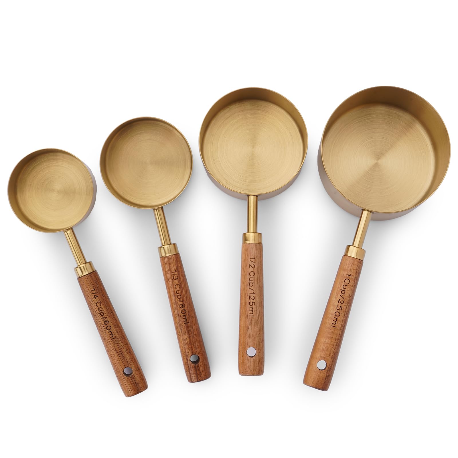 Measuring Cups and Spoons Set with Wood Handles, Premium Stainless Steel Measuring Spoons and Measuring Cups Set (Gold-Cups)