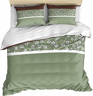 California King Duvet Cover with 2 Pillowcases, Sage Green Brown Flowers Bedding Set California King with Zipper Closure, Classic Botanical Art Elegant Microfiber 3 Pieces Duvet Cover Sets