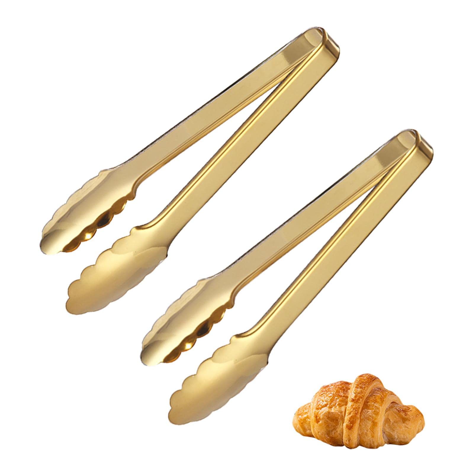 2 Pcs Gold Serving Tongs, 9 Inch Stainless Steel Kitchen Tong Kitchen Cooking Tongs for Pasta Salad BBQ Cake Home Party(Color:Gold)
