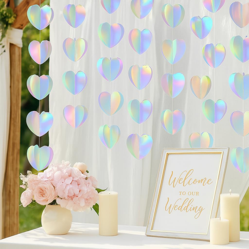 G2PLUS 3D Iridescent Heart Garlands: 12m Holographic Hanging Paper Streamers - Image 4