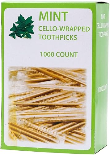 Palillos de dientes de madera de menta envueltos  Dispensador fácil de usar, ideal para fiestas, catering, cena, almuerzo, restaurantes, oficinas,