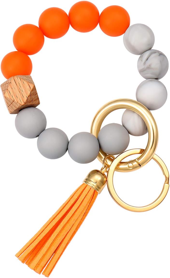 boderier Silicone Bracelet Keychain Wristlet Bangle Keyring Portable House Car Keys Ring Holder W/Tassel