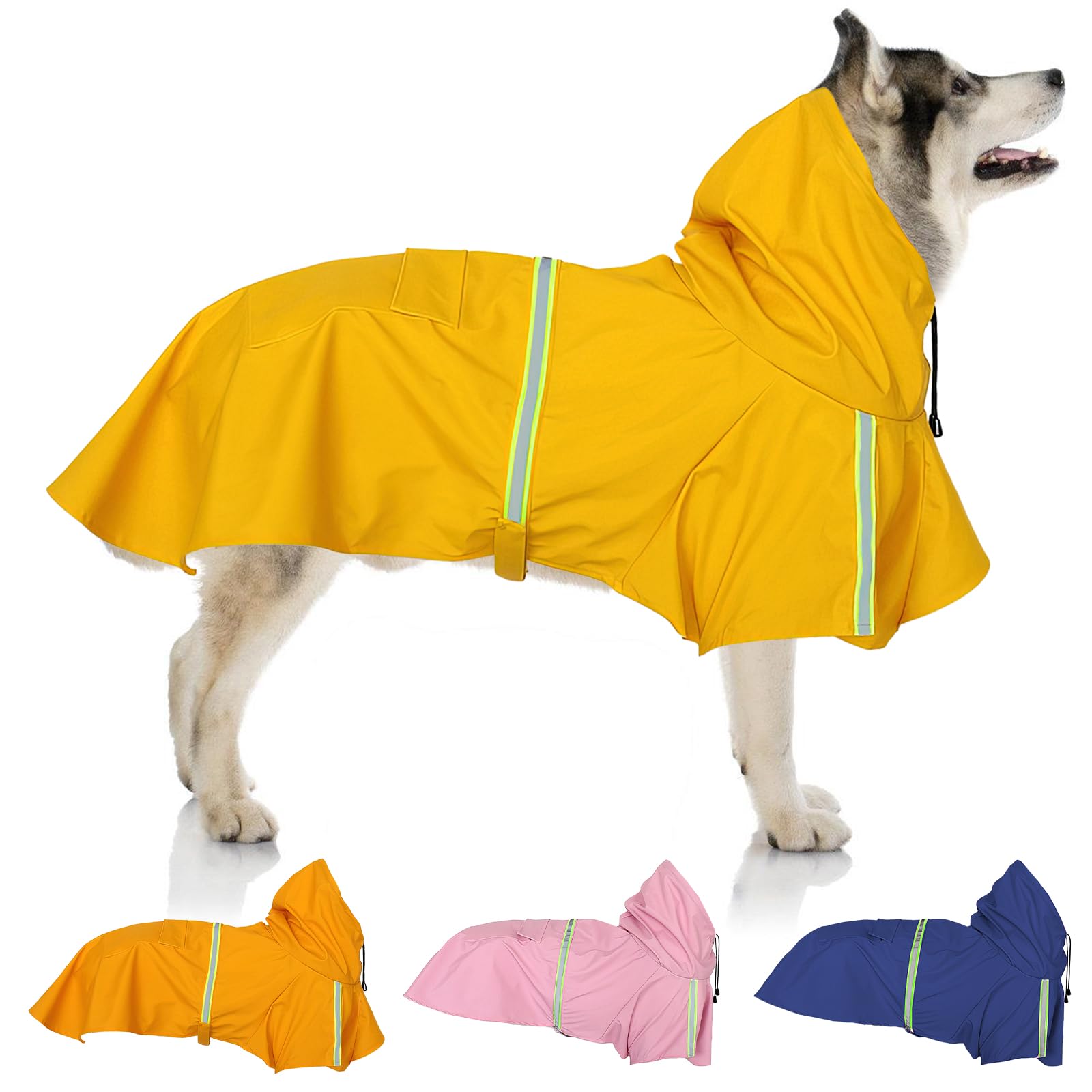 Imperméable Chien Grande Taille, Veste Imperméable pour Chien, Etanche et Coupe-Vent Manteaux Imperméables pour Chiens, Chiot Poncho de Pluie avec Bandes Réfléchissantes (Jaune, 4XL)
