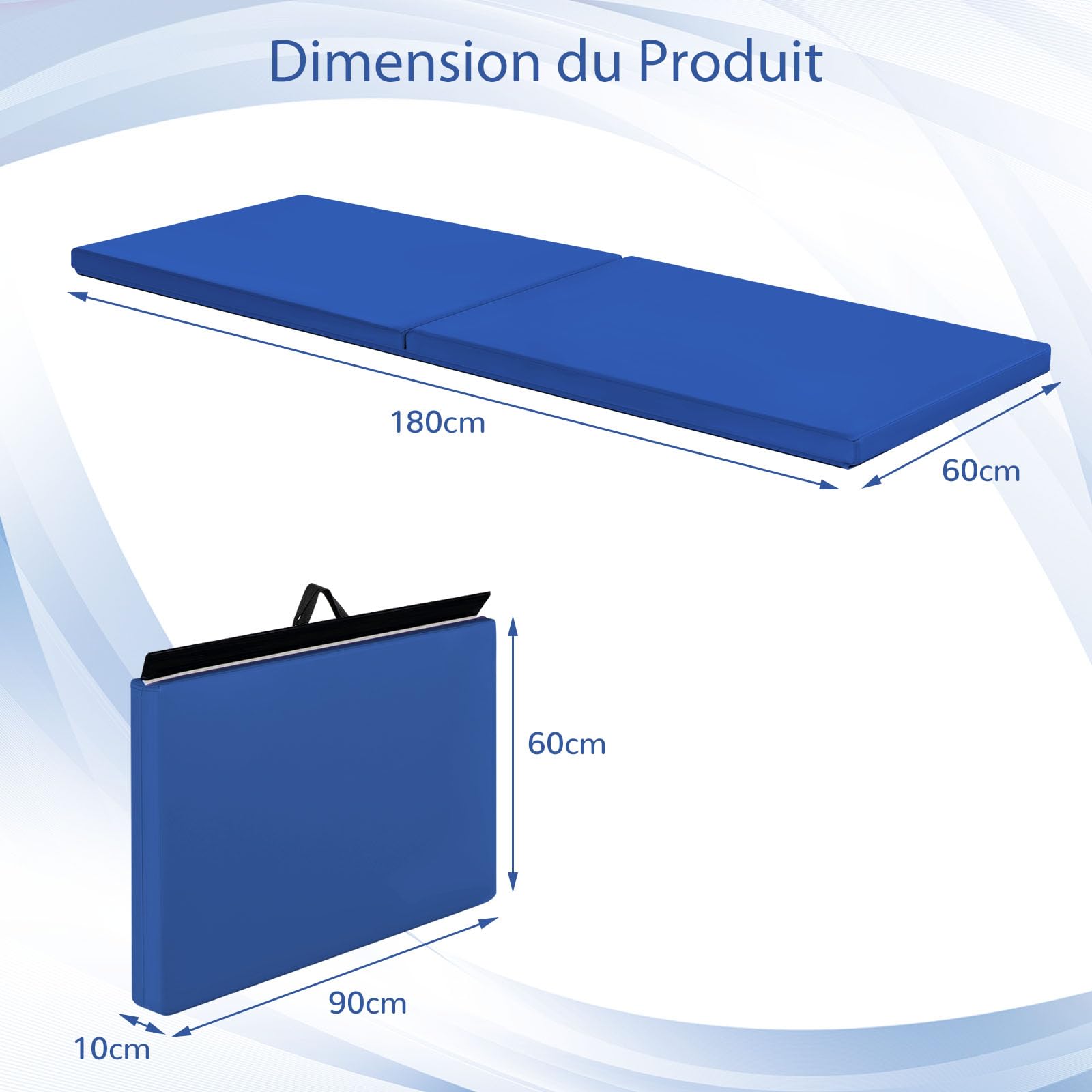 GOPLUS Tapis de Gymnastique Pliable, 5cm d"Épaisseur, 2 Plis & Poignée Transport, Matelas Gymnastique en Cuir PU avec Fermeture Auto-agrippante Magique,180 x 60 x 5cm