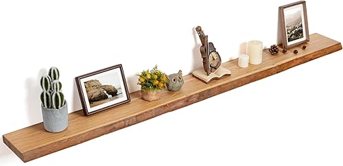 Miniatura 39 de Estantes flotantes para decoración de pared, estantes flotantes rústicos de madera maciza de olmo con borde vivo, estantes de pared con soporte