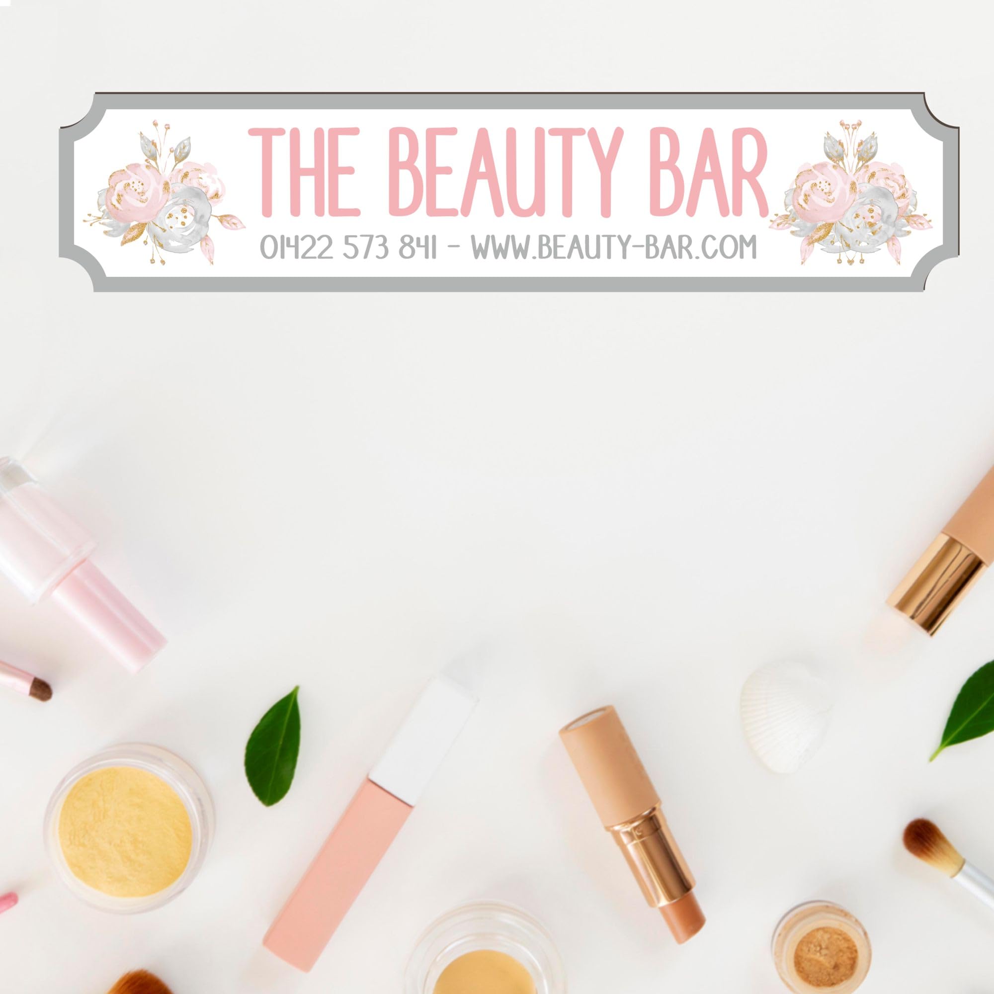 Custom Handmade Business Street Signs - Unique Hairdressers, Barber, Beauty Salon & Aromatherapy Business Name & Details Signs (Beauty Salon - Pink Flowers, MDF Wood - Medium 390mm x 85mm)