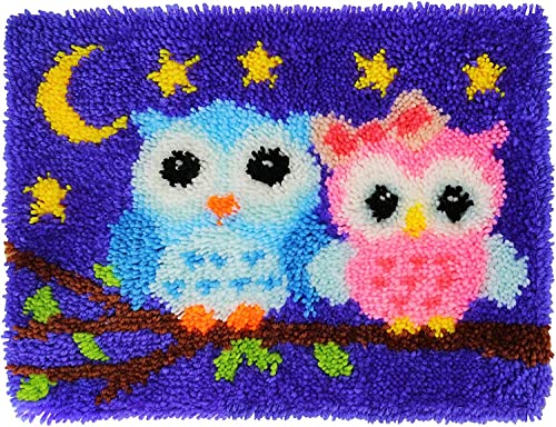 Kit de gancho de pestillo ROCKY&CHAO con patrón de búhos de 50x38 cm para tejer alfombras