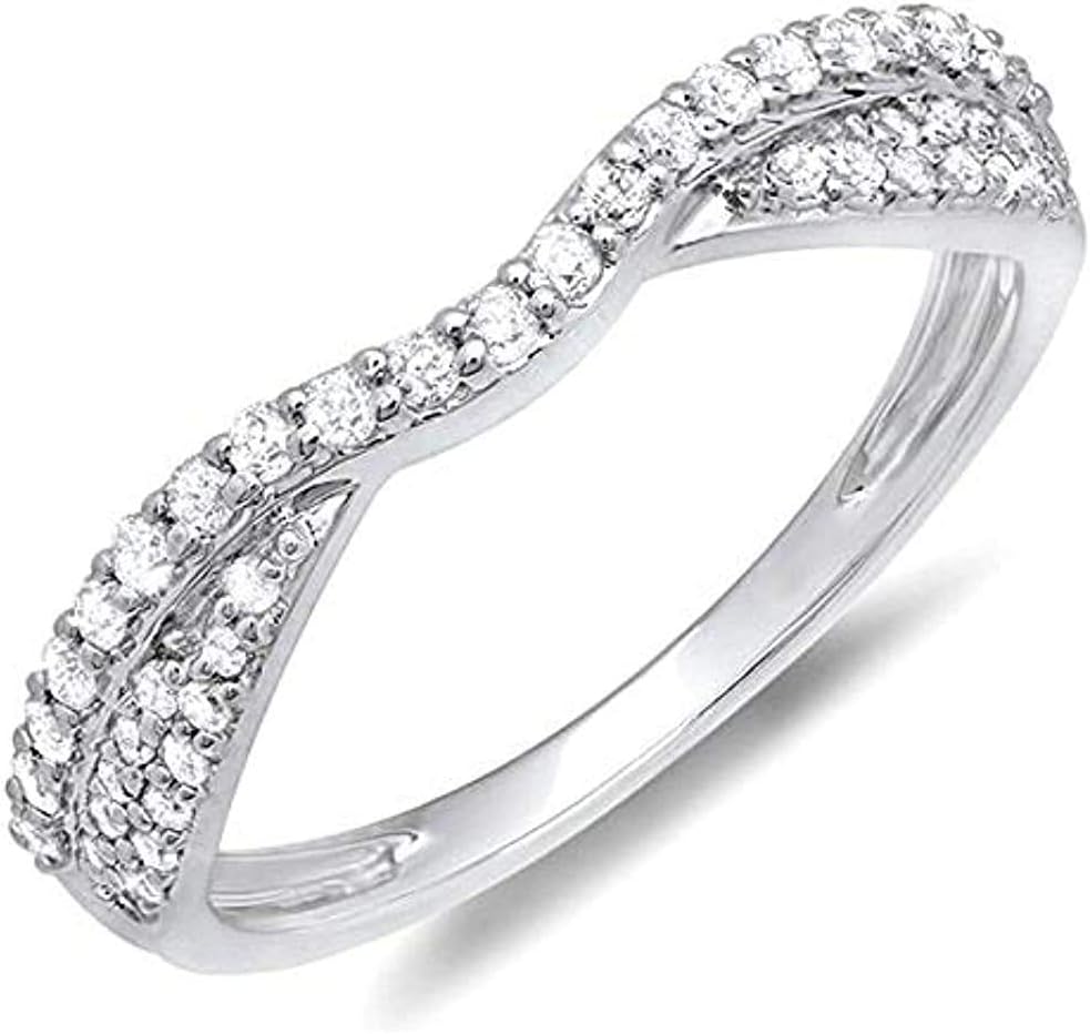 Created Round Cut White Diamond 925 Sterling Silver 14K White Gold Finish Anniversary Wedding Band Enhancer Double Ring for Women