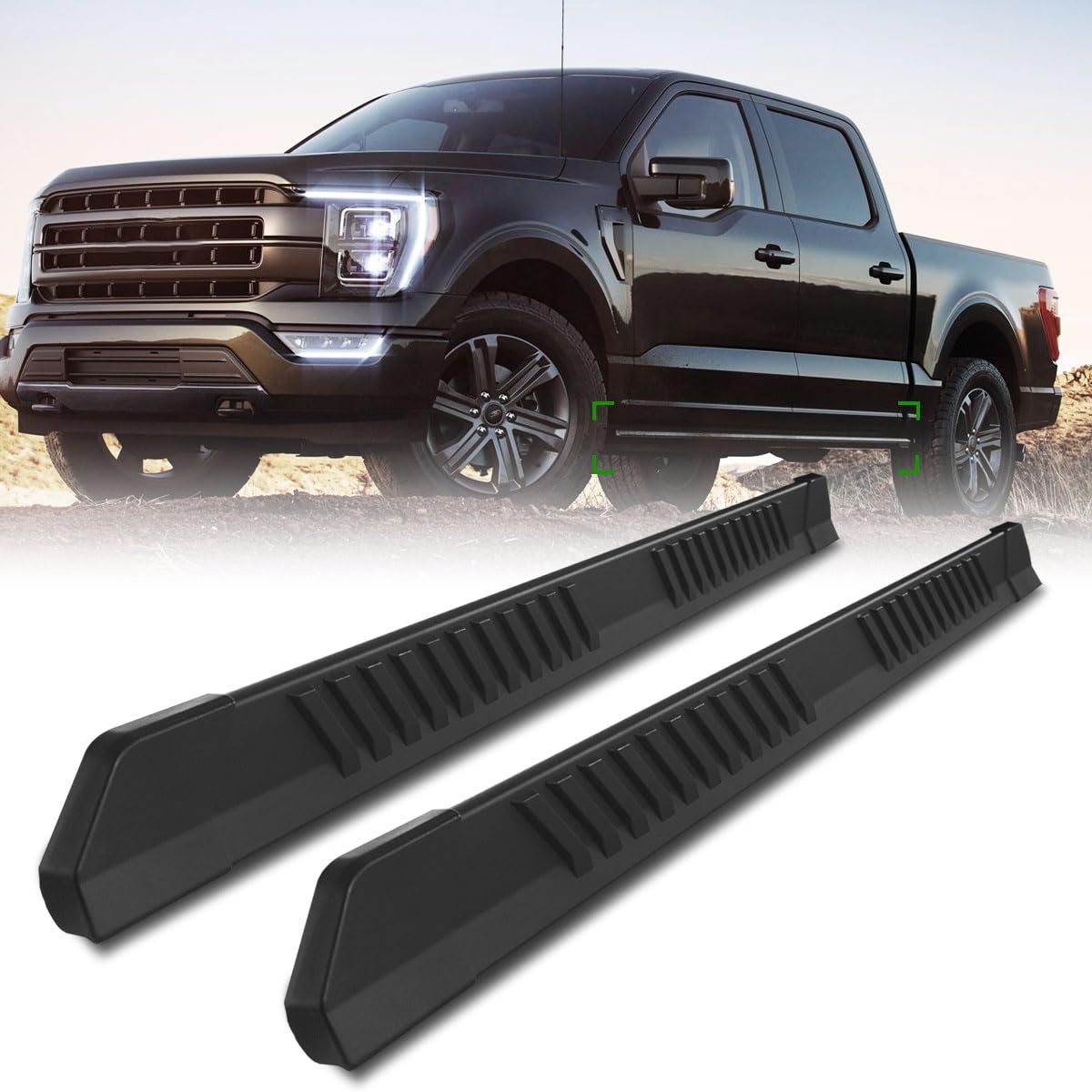 Running Boards Fit for 2015-2024 Ford F150 4-Doors, Slant Clause Black Aluminum Side Step