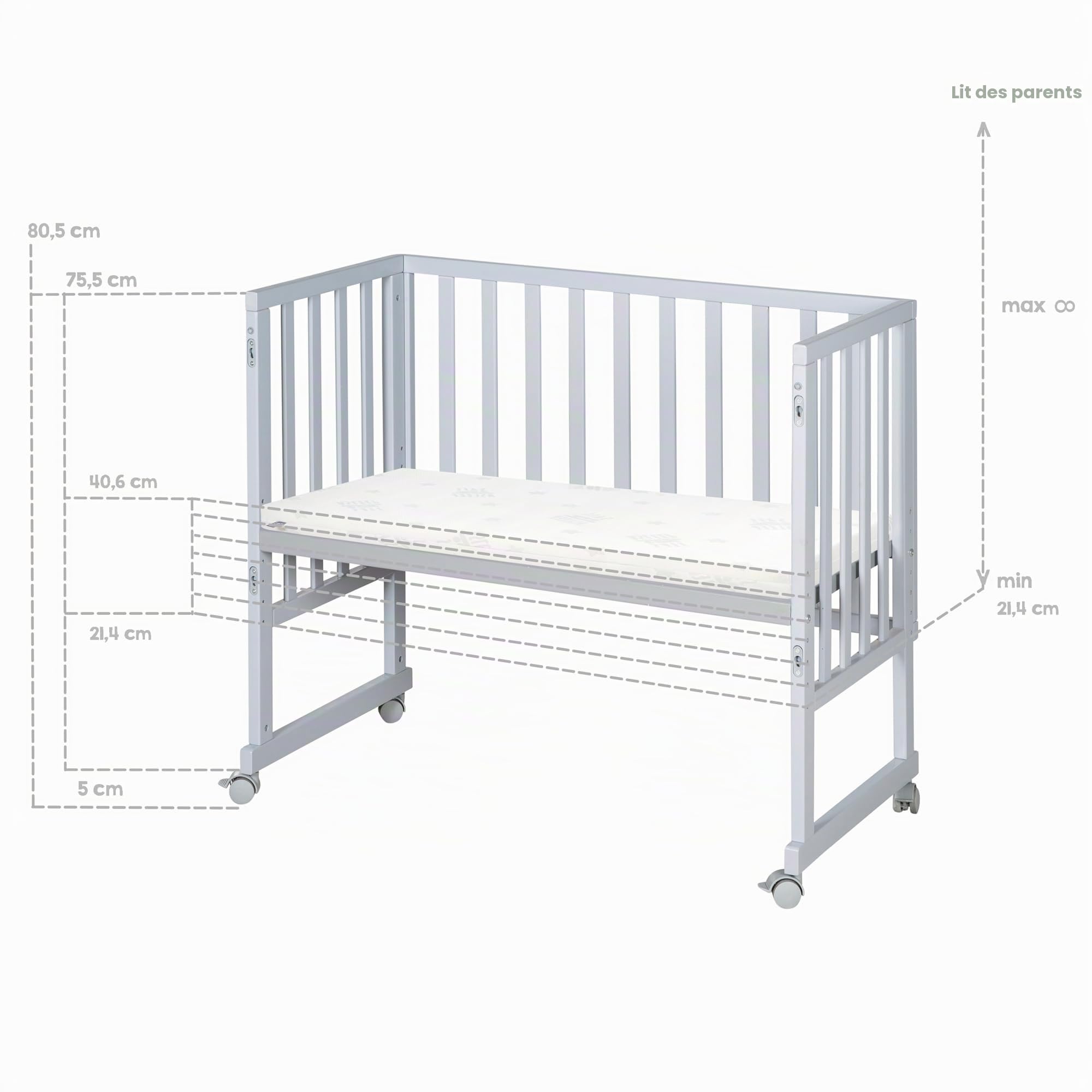roba Lit et Berceau Cododo 'roba Style' 3 en 1 avec Barrière, Matelas et Bordure en Maille - Réglable en Hauteur pour Lit Parental - Barrières Latérales Amovibles - Dès la Naissance - Bois Gris