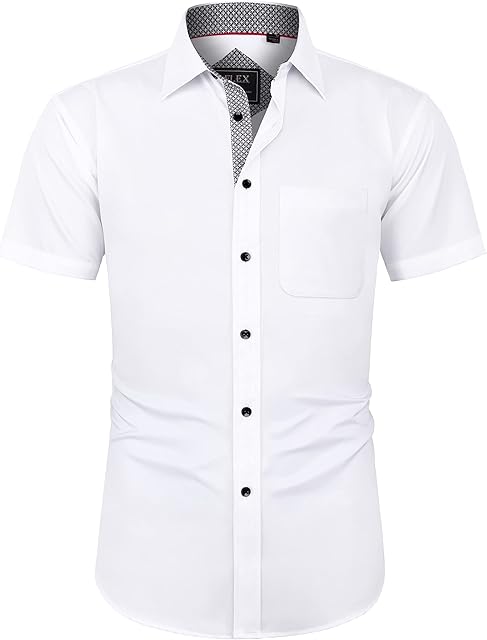 J.VER Men's White Dress Shirt Short Sleeve Regular Fit Casual Formal Shirt Button Down Wedding Business Work Office Stretch Non Iron S