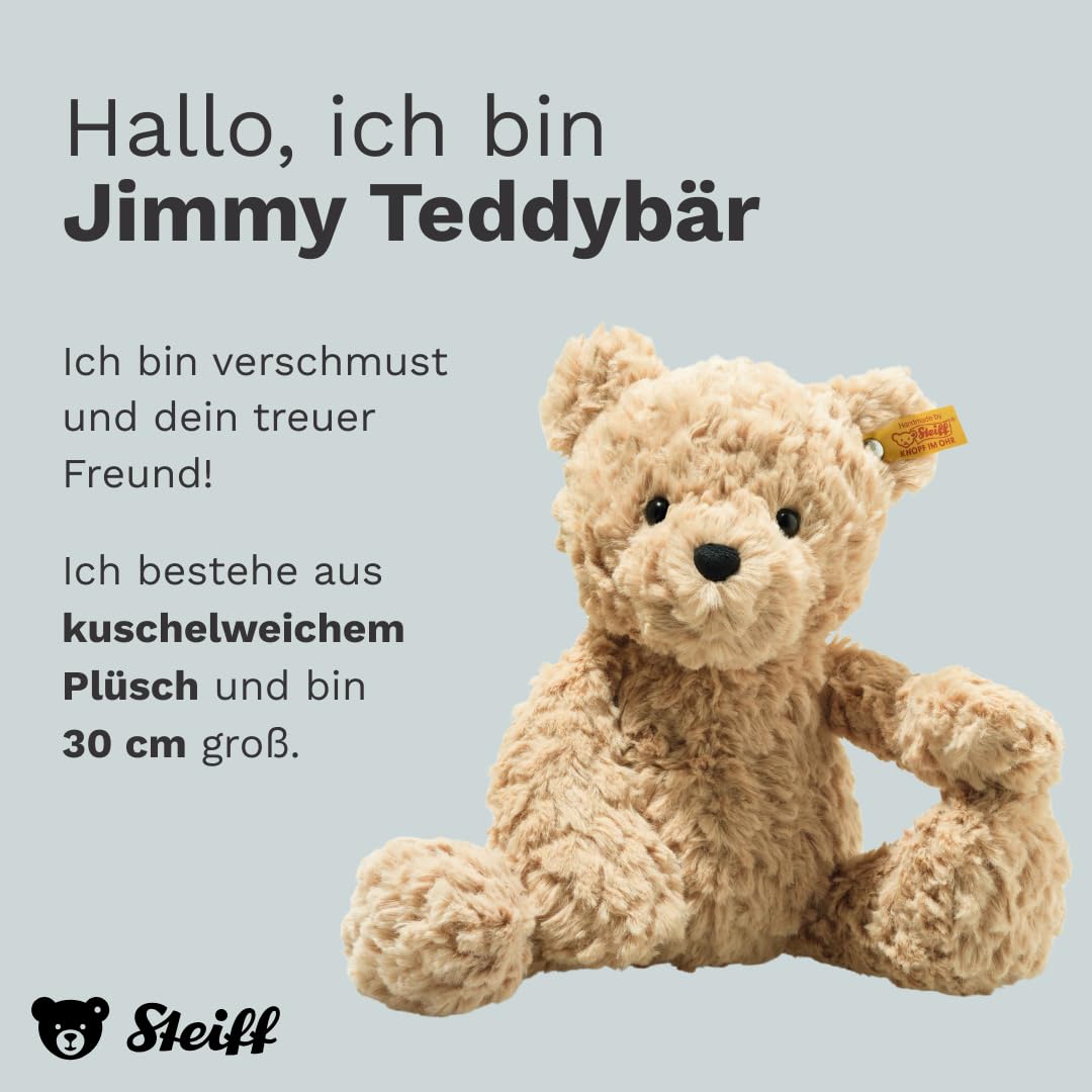  Steiff Kuscheltier Jimmy Teddybär, Süßes Stofftier mit Kunststoffaugen, Kinder, Jungen & Mädchen, Friends, Plüschtier 30 cm, Hellbraun, 113505 in use