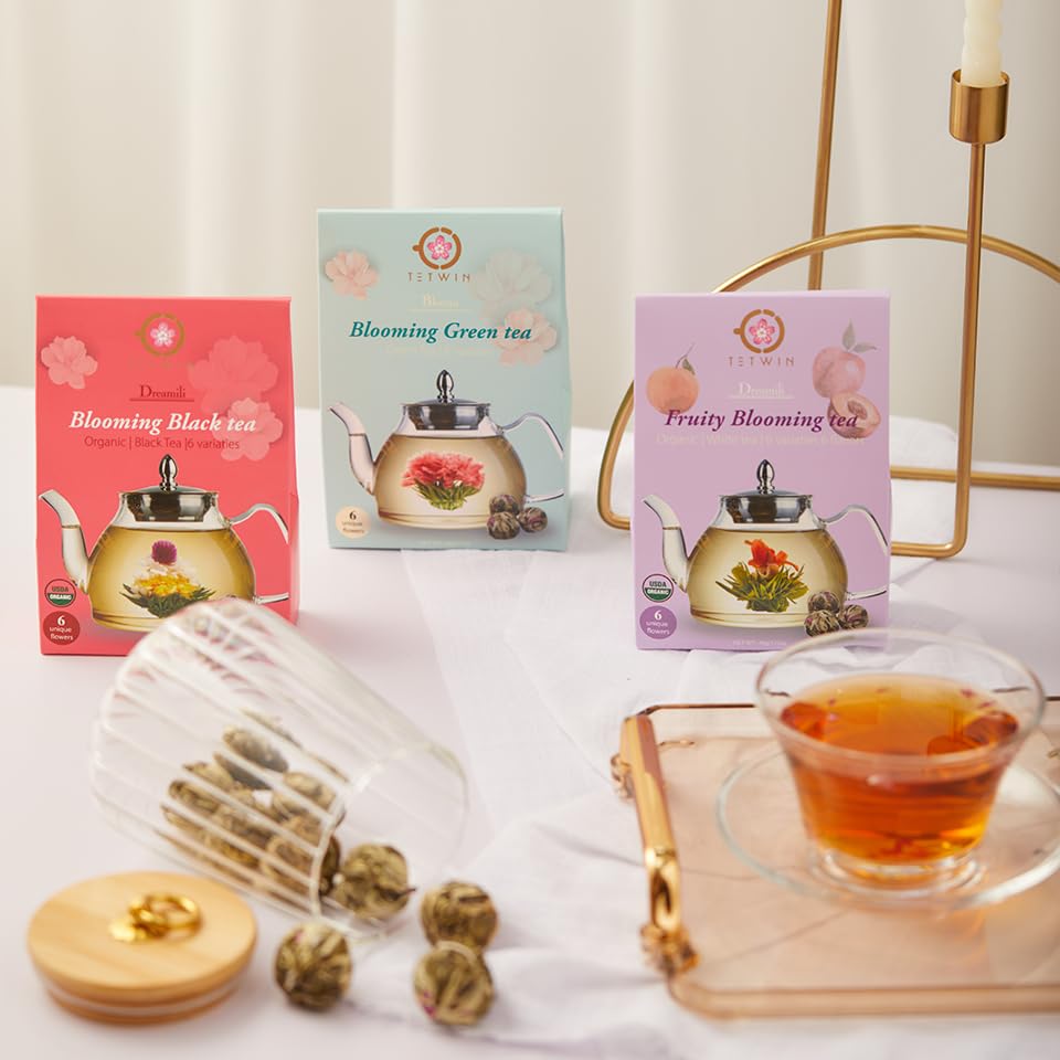 Miniatura 5 de TETWIN Flores de té orgánicas florecientes 6 bolas de té atadas a mano hojas de té de frutas naturales y flores comestibles, regalos para los